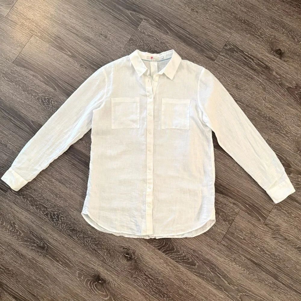 Boden White Linen Tall Button Down Shirt